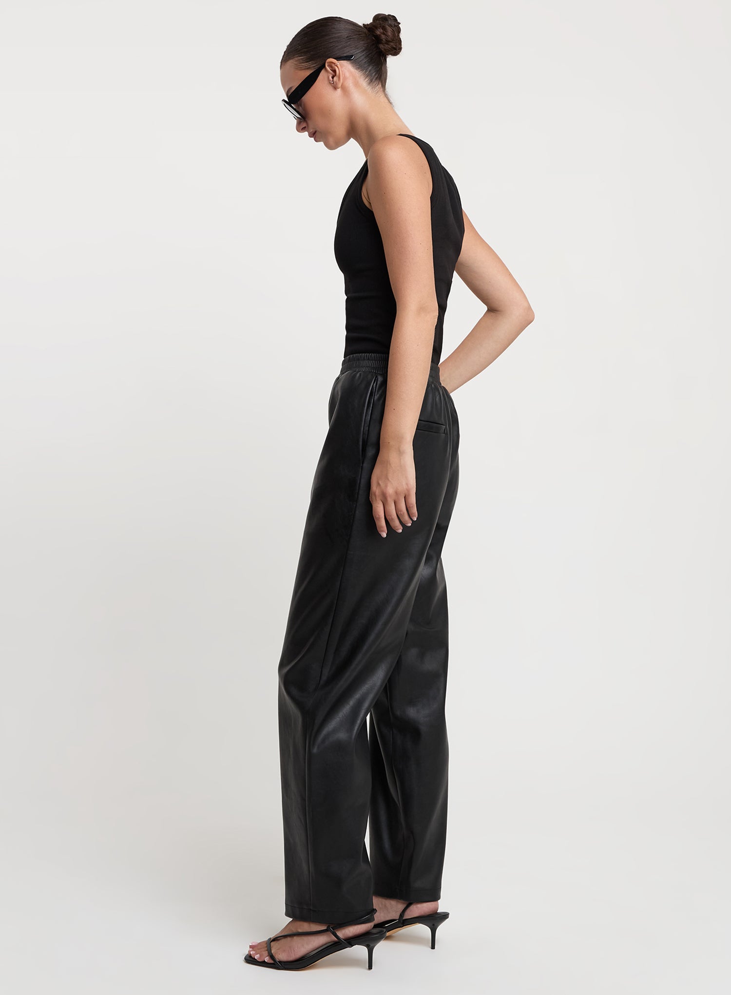 Black Faux Leather Barrel Leg Trousers